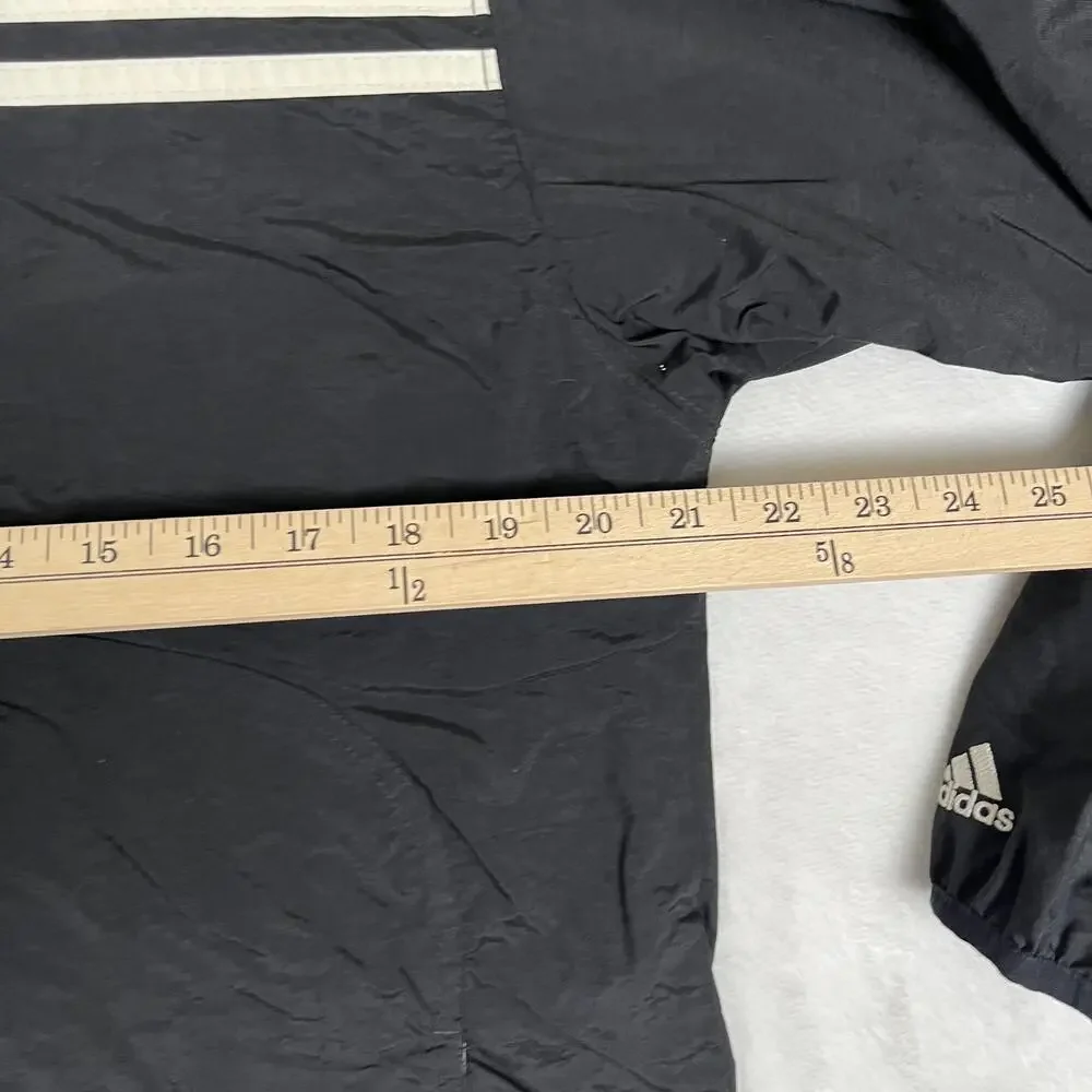 Vintage Adidas Jacket Mens Medium Black Hooded Windbreaker Full Zip 3 Stripes